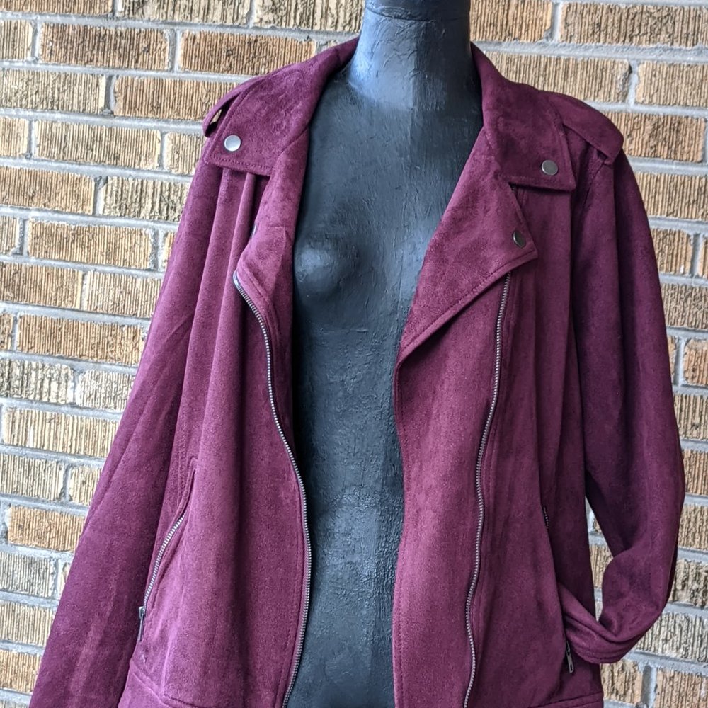 Style & Co Faux Suede Moto Jacket Maroon